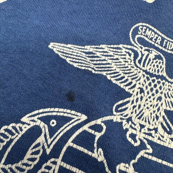 Vintage US Marine Corp T Shirt Large Velva Sheen USA Blue 80s Single Stitch READ - Picture 7 of 12